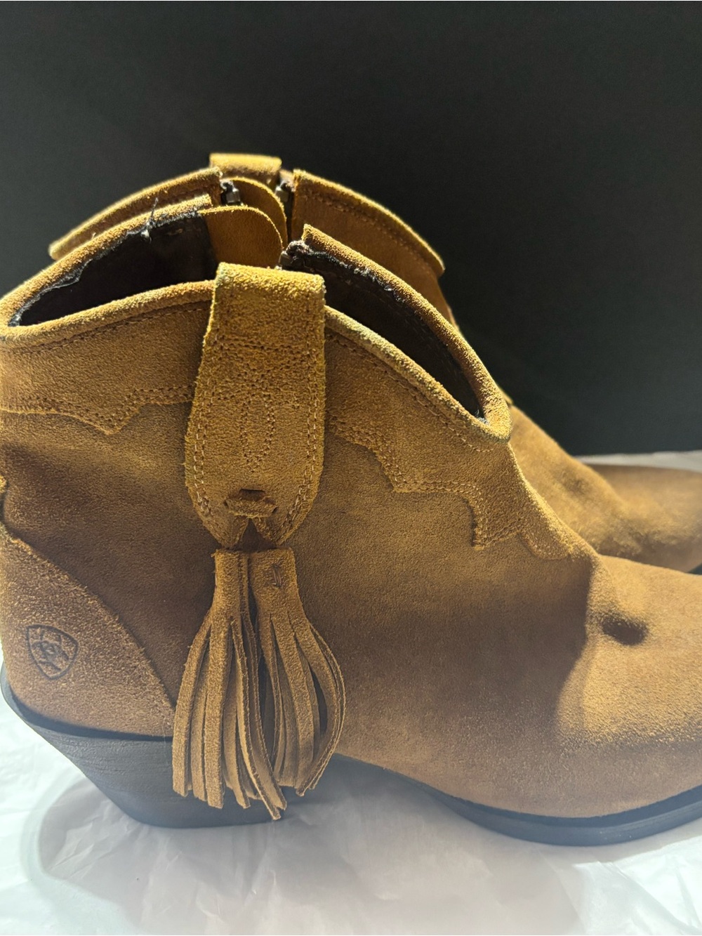 Ariat Woman’s Tan Suede Western Ankle Boots with Tassel